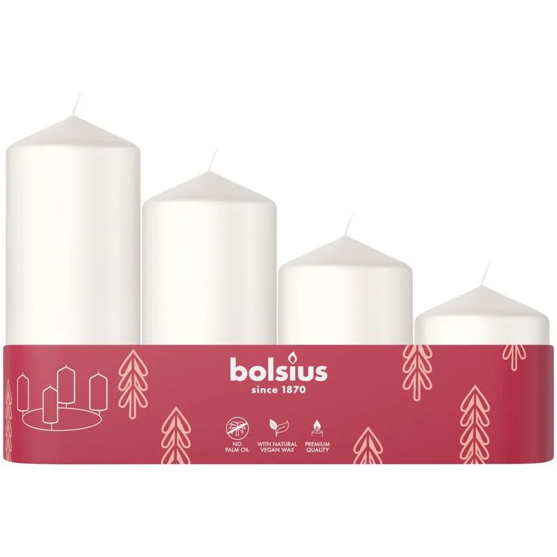 Sviečky Bolsius Pillar Advent, biele, 60/80/100/120×48 mm, 4 ks