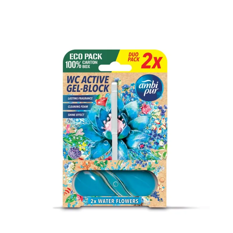 Ambipur WC Active gélový blok Vodné kvety 2×45 g
