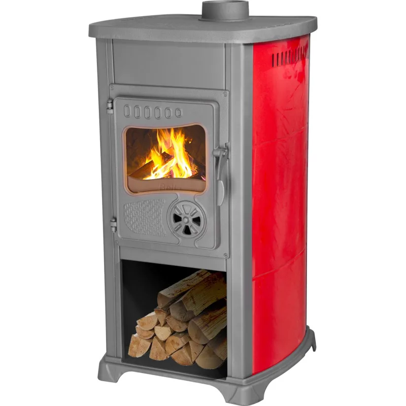 Kachle Bella Thalia, červené, 6,2kW, 120 cm, liatina/šamot