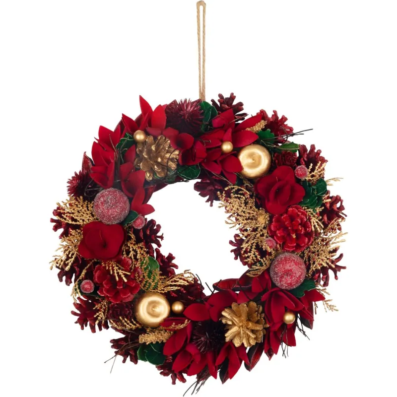 Veniec na dvere, závesný, červeno-zlatý, 30 cm