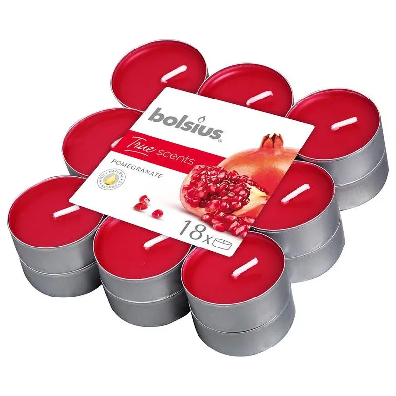 Čajové sviečky Bolsius Tealight True Scents, granátové jablko, balenie 18 ks