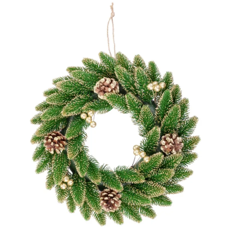 Veniec na dvere MagicHome, prírodný pozlátený, 33 cm