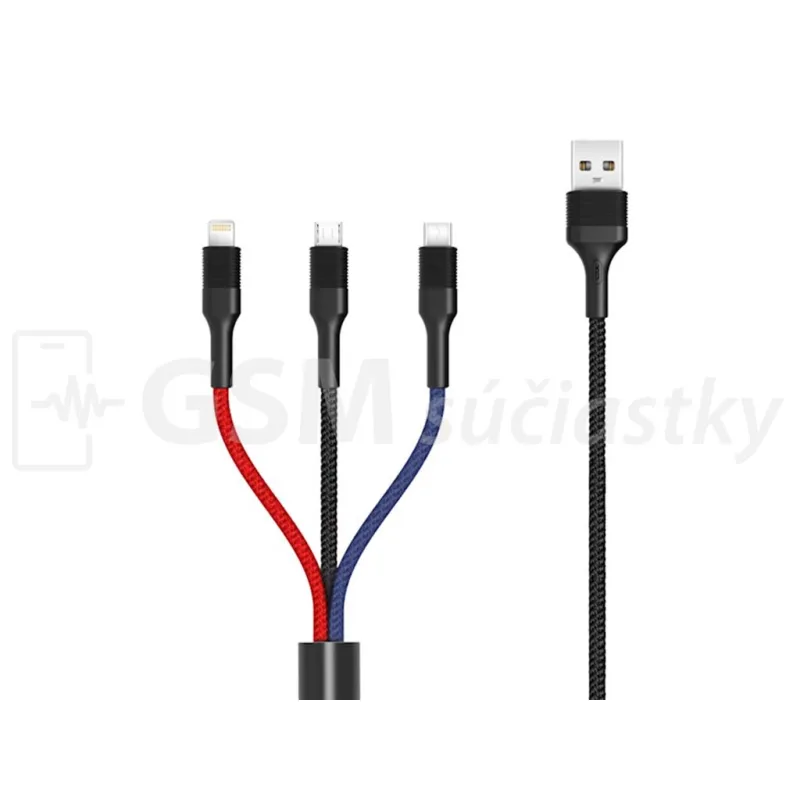 Univerzálny nabíjací a dátový kábel 3v1 Micro-USB, USB-C, Lighting - USB-A