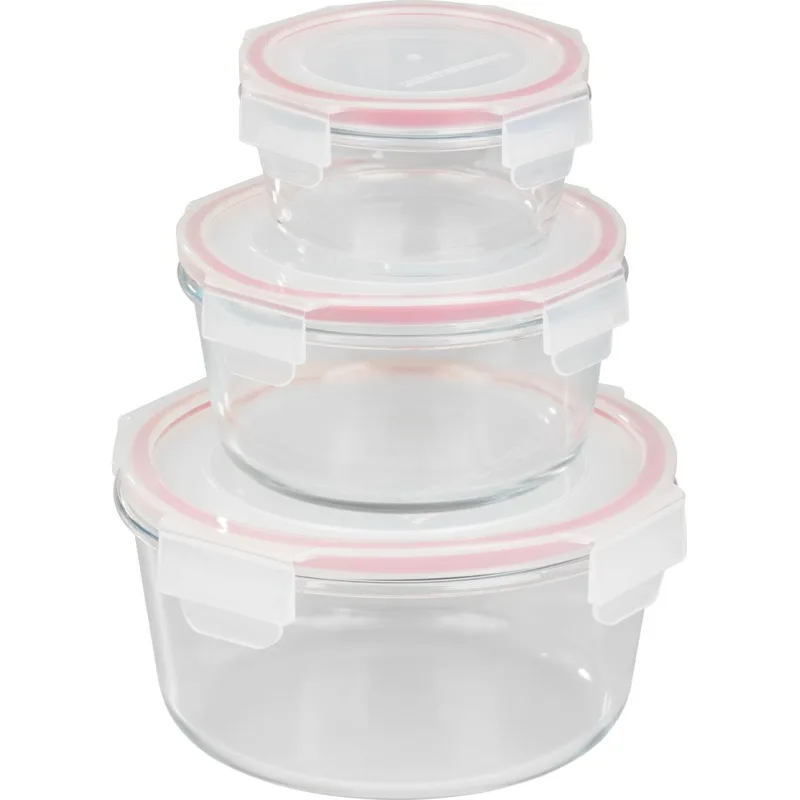 Dózy MagicHome sada 3 ks, sklenené okrúhle, 370/800/1500 ml