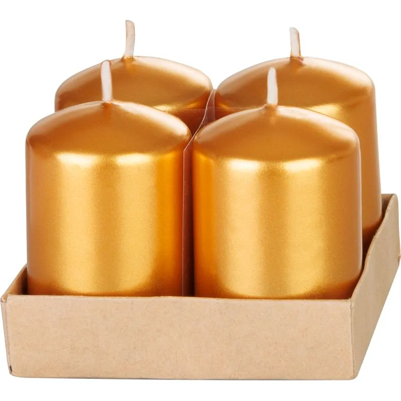 Adventné sviečky MagicHome, 4×6 cm, zlaté, metalický efekt, sada 4 ks