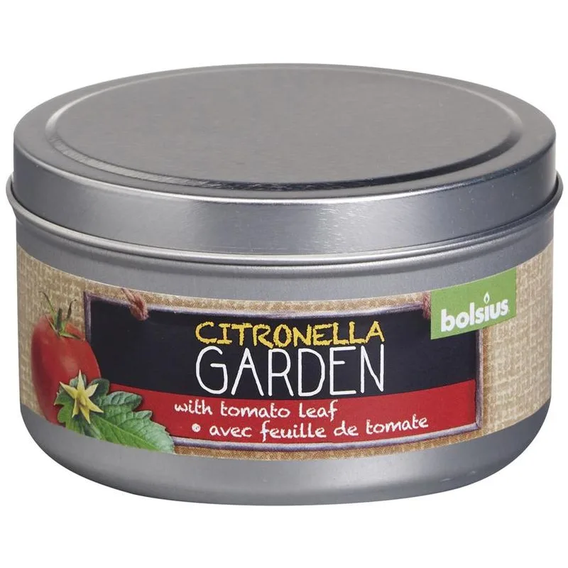 Sviečka proti komárom Bolsius Jar Citronella, paradajka, v plechovej dóze