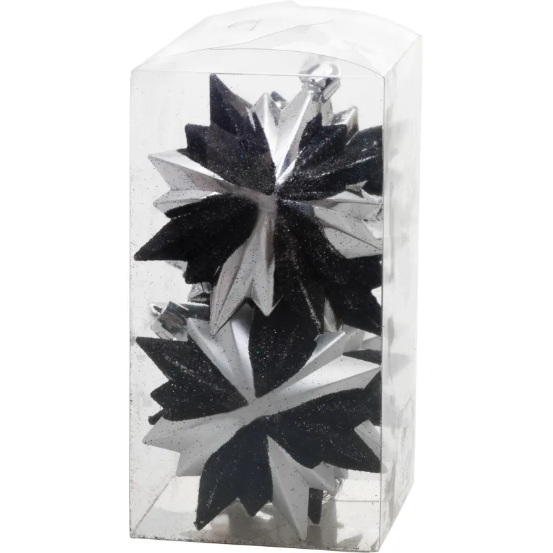 Vianočné ozdoby na stromček 6 ks, čierno-strieborné, 8x9,5 cm