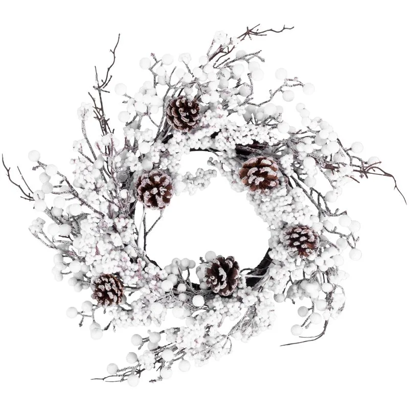 Veniec na dvere MagicHome, zasnežené guličky a šišky, 50 cm