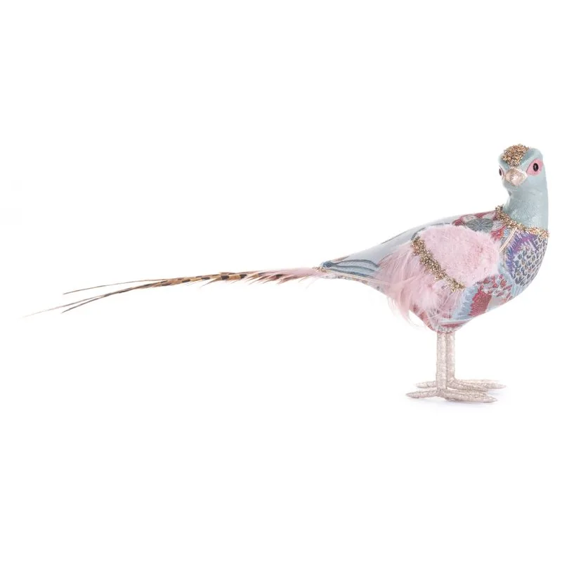 Vianočná dekorácia Bažant, páperový, modrý, 50x10x25 cm