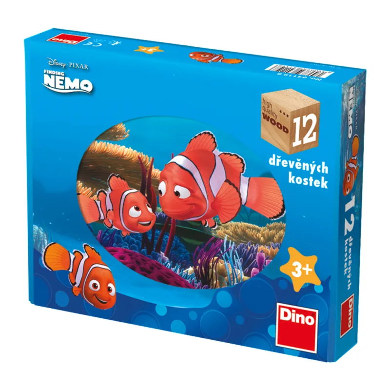 Dino Drevené obrázkové kocky - Nemo 12 ks