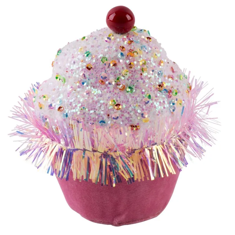 Vianočná dekorácia Candy Line, mafin, ružový, 7x7x11 cm, závesný