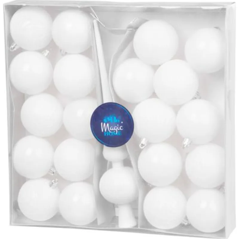 Vianočné ozdoby na stromček sada, 21 ks, 6 cm, biele, špic