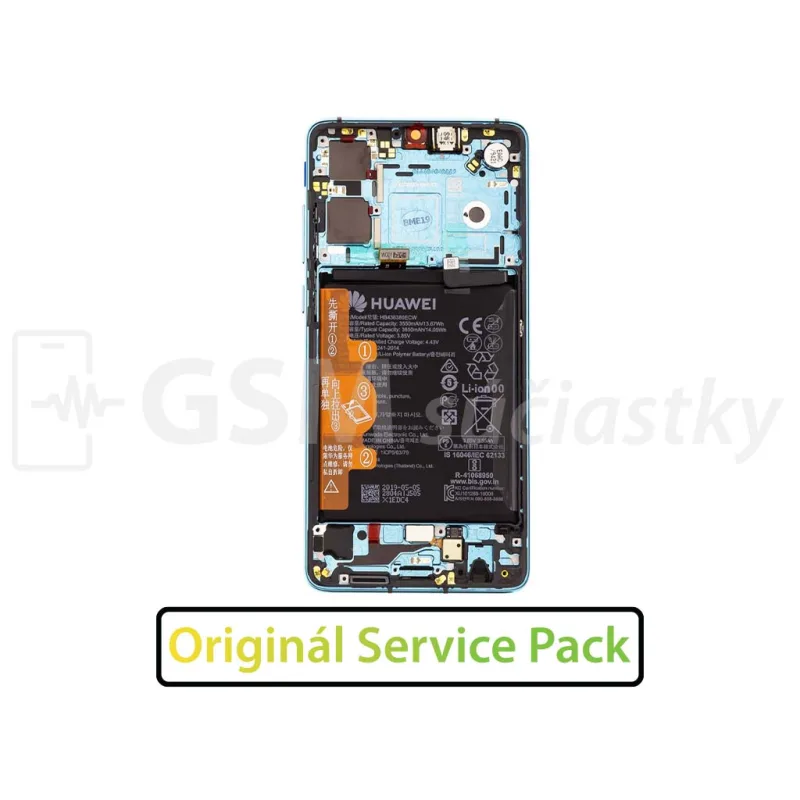 LCD displej + Dotykové sklo a Rám Huawei P30 Originál Farba: Aurora blue