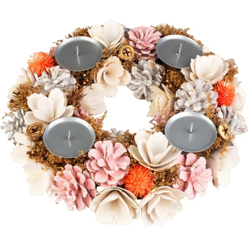 Veniec adventný, ružovo-oranžový, 30 cm