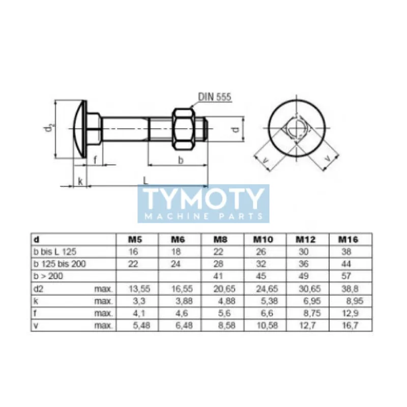 Skrutka vratová DIN 603 M5x45 4.6 bez PÚ s maticou DIN 555