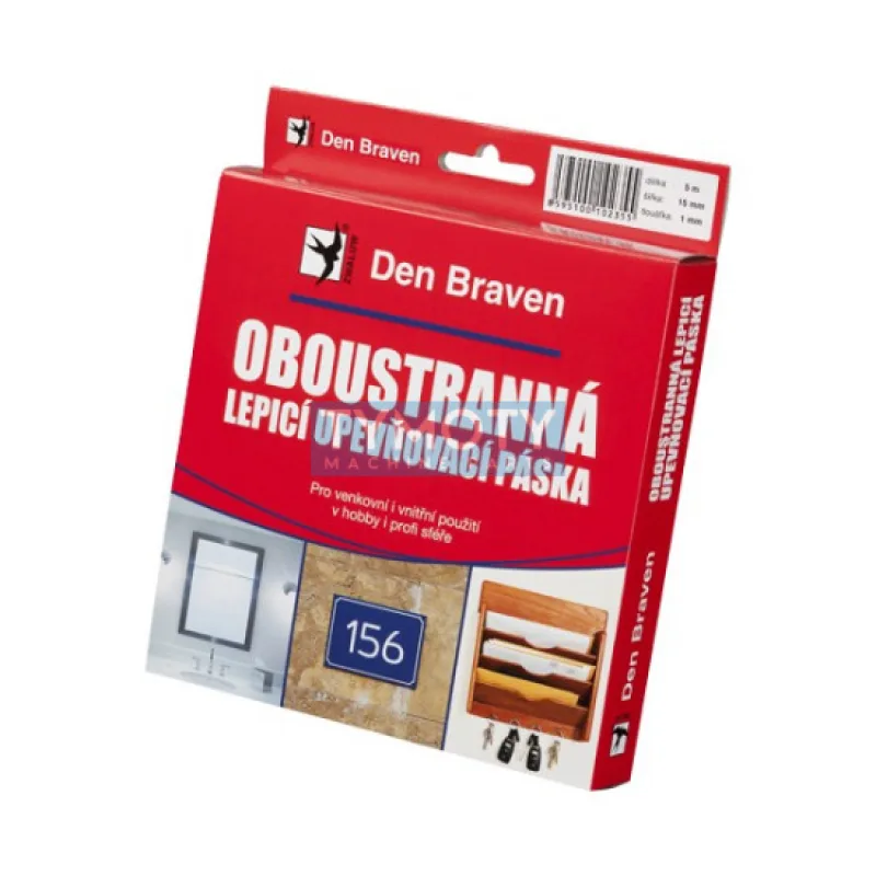 Den Braven Obojstranne lepiaca upevňovacia páska v návinoch roliek - 25 x 1 mm x 10 m biela