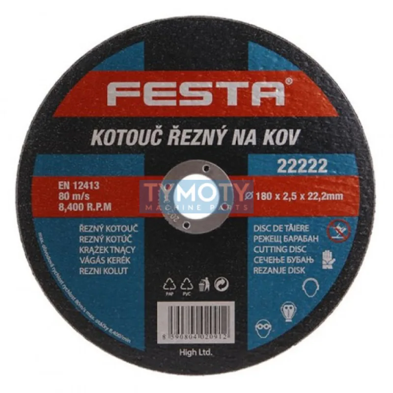 Rezný kotúč na kov 180x2,5x22,2 rovný, FESTA 22222