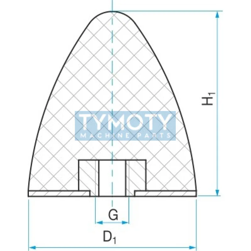 Silentblok - doraz kužeľový s maticou typ KP-E 25x25 M6 55ShA