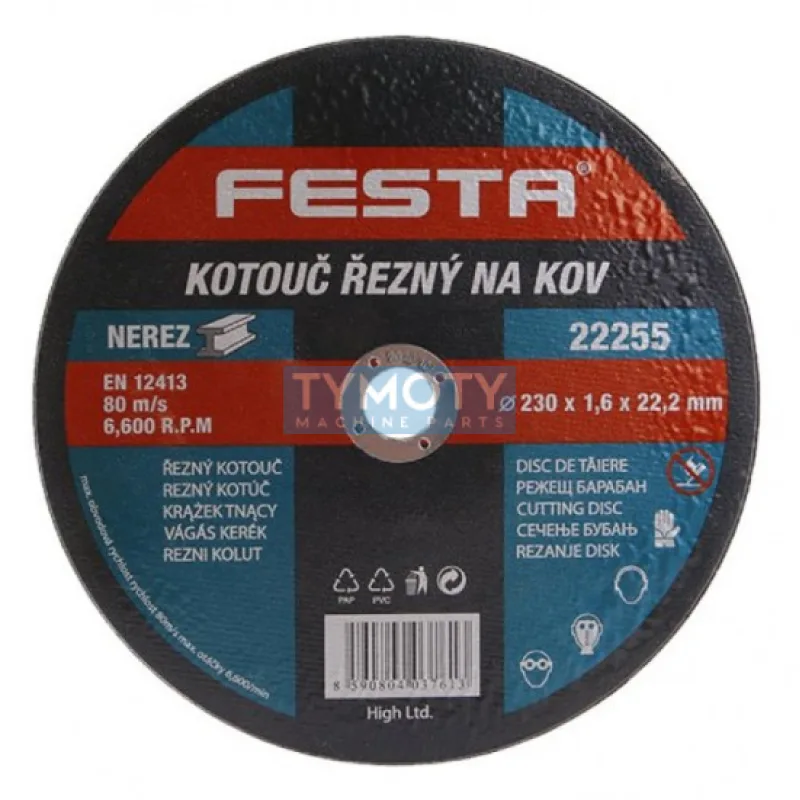 Rezný kotúč na kov 230x1,6x22,2 rovný, FESTA 22255