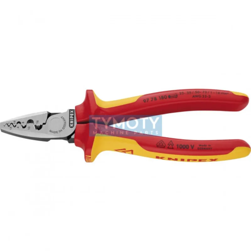 KNIPEX 97 78 180 Lisovacie kliešte na koncové dutinky, izolované viacsl. návleky, certifikácia VDE