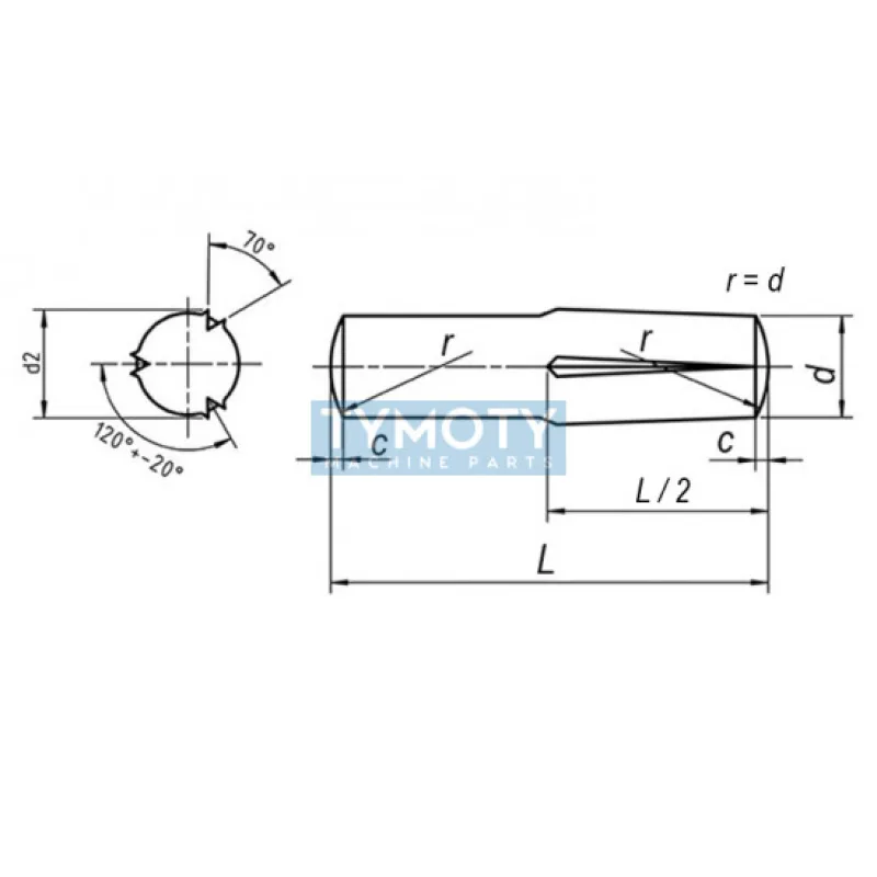 Kolík valcový DIN 1474 ryhovaný do 1/2 03x008