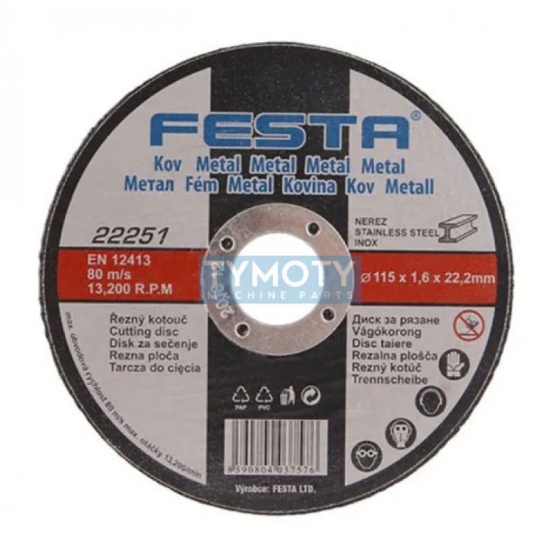 Rezný kotúč na kov 115x1,6x22,2 rovný, FESTA 22251