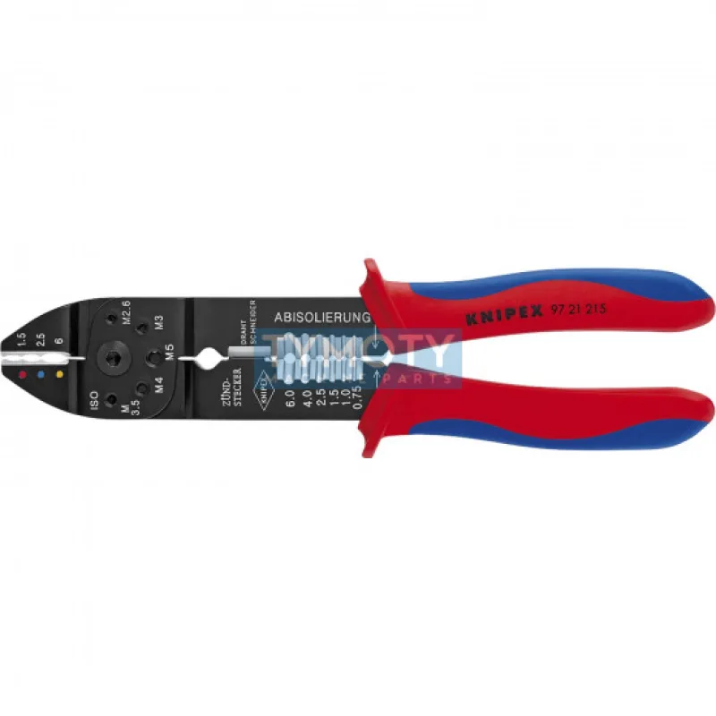 KNIPEX 97 21 215 Kliešte lisovacie na káblové oká a konektory, viaczložkové návleky,
