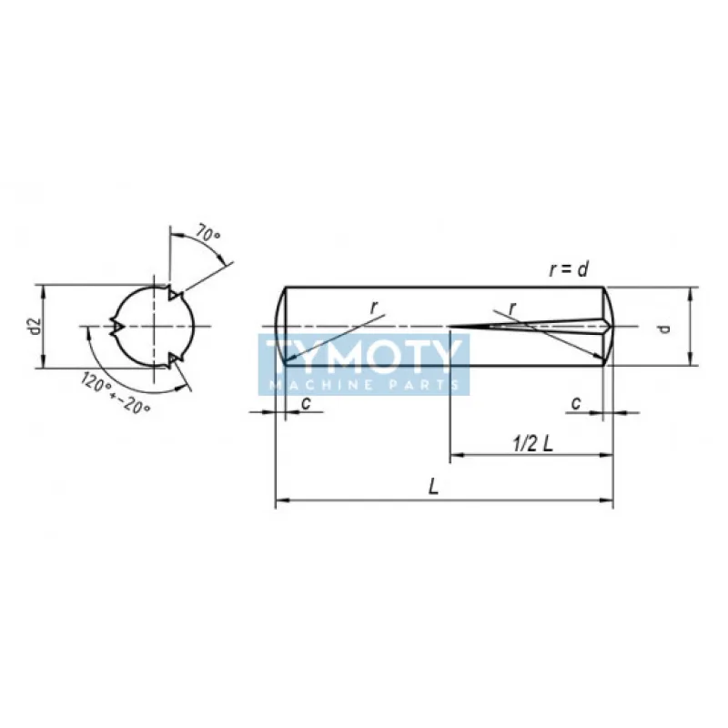 Din 1472 Kolík kužeľový rýh.1/2 A1 05x020