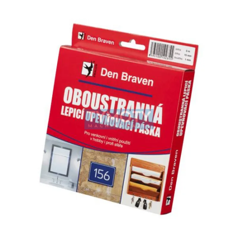 Den Braven Obojstranne lepiaca upevňovacia páska v návinoch roliek - 15 x 1 mm x 10 m biela _B5201RL