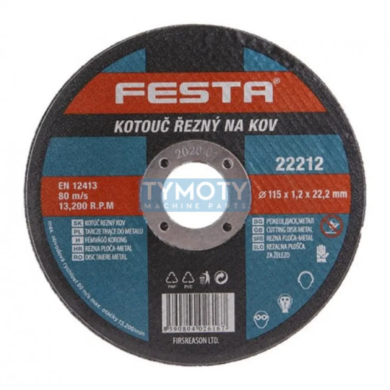 Rezný kotúč na kov 115x1,2x22,2 rovný, FESTA 22212