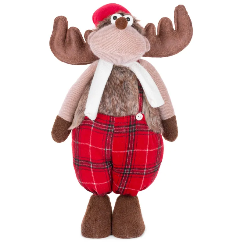 Vianočná dekorácia Sob v nohaviciach, látkový, červený, 92 cm