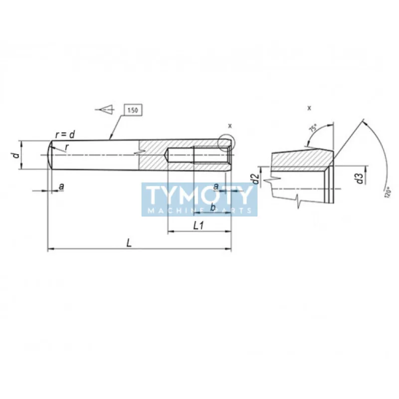 Kolík kužeľový vnútorný závit DIN 7978 6x100