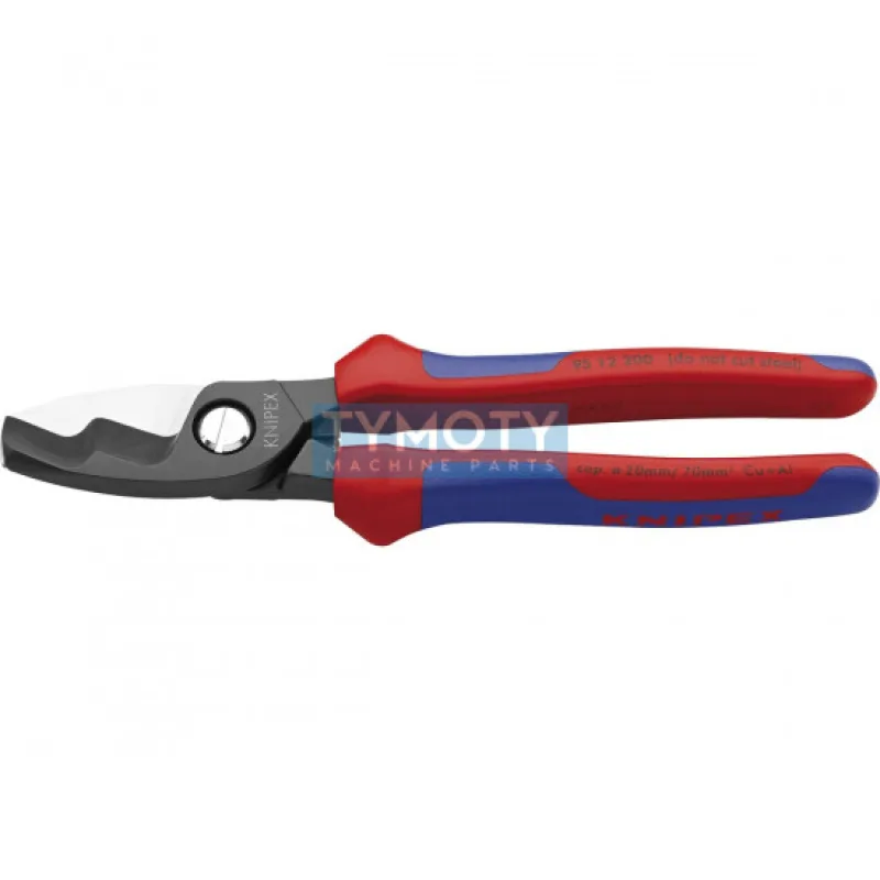 KNIPEX 95 12 200 Káblové nožnice s dvojitým britom 200 mm, viaczložkové návleky, brunierované