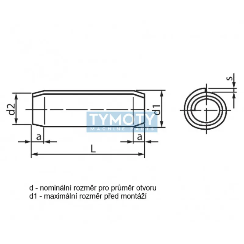 Kolík pružný zvinutý ľahký DIN 7343-8x18 nerez A2
