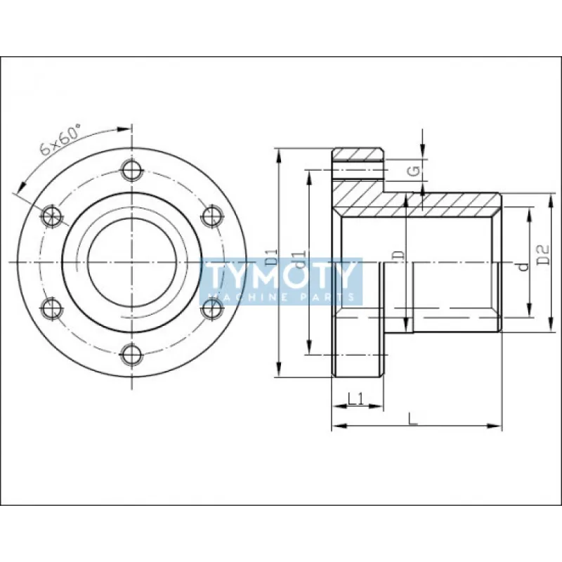 Matica trapézová kruhová prírubová ľavý závit DIN 103 Tr50x8 bronz