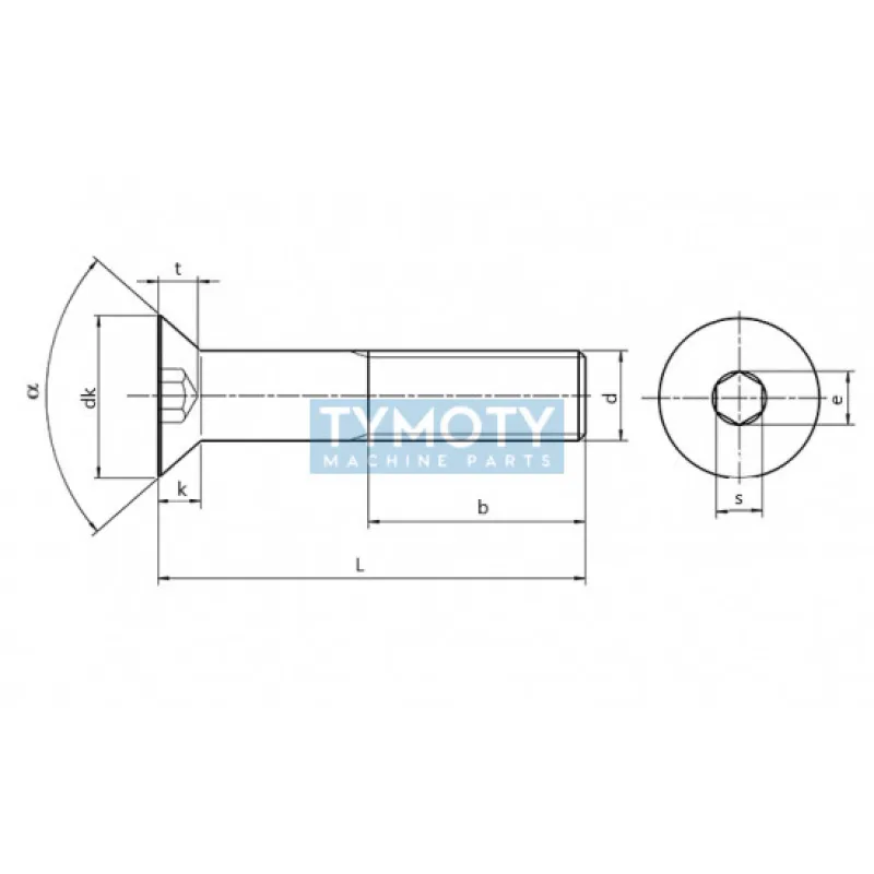Skrutka zápustná, čiastočný závit DIN 7991 M16x100-10.9