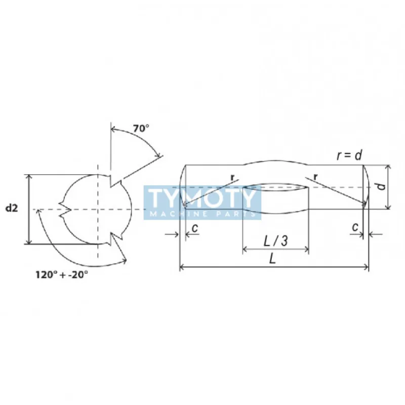 Kolík valcový ryhovaný z 1/3 DIN 1475 8x100