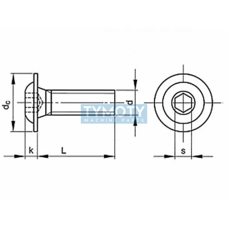 Skrutka s polguľatou hlavou s golierom inbus ISO 7380FL M8x45 oceľ 10.9 bez PÚ