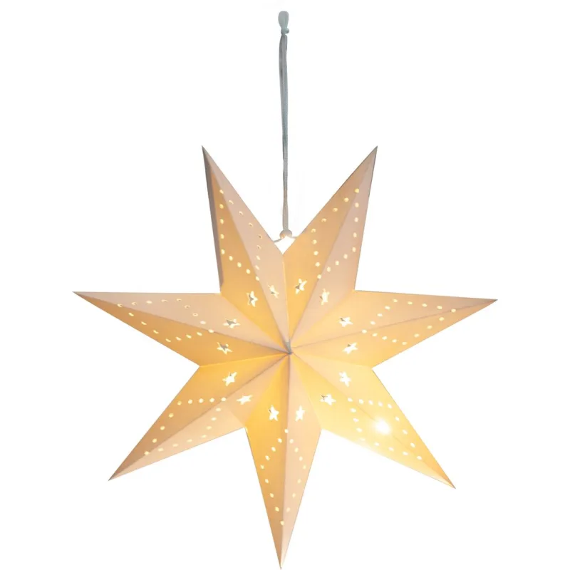 Dekorácia MagicHome Vianoce, Hviezda, papier, 10 LED teplá biela, 2xAA, jednoduché svietenie, 45 cm