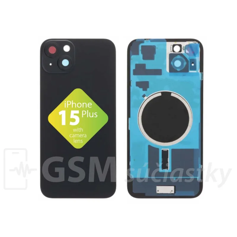 iPhone 15 Plus - Zadné sklo housingu Čierne
