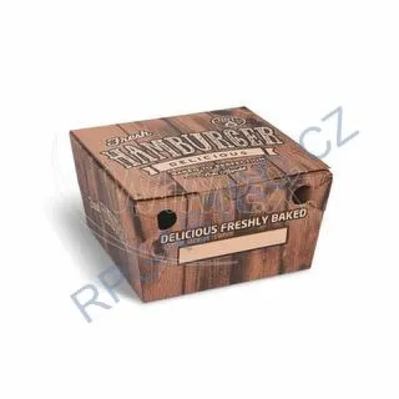 Burger boxy (PAP) S POTISKEM 150 x 150 x 95 mm [100 ks] (71815) (Papírová krabička na hamburger 15 x 15 x 9,5 cm, 100 ks)