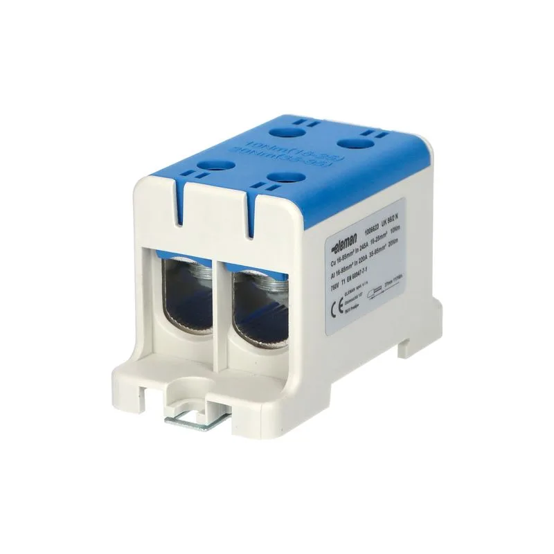 ELEMAN Svorka univerzálna dvojitá UK 95/2 N, 245A, 2x95mm2 1pól., AL/CU, krytá, modrá, na DIN a Montážnu dosku