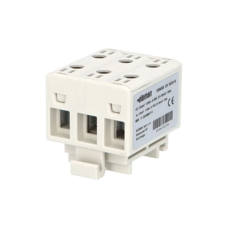 ELEMAN Svorka univerzálna trojitá UK 16/3x1 A 85A, 3x16mm2 3pól, AL/CU, krytá, sivá, na DIN lištu