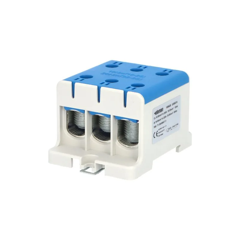 ELEMAN Svorka univerzálna trojitá UK 95/3 N, 245A, 3x95mm2 1pól., AL/CU, krytá, modrá, na DIN a Montážnu dosku