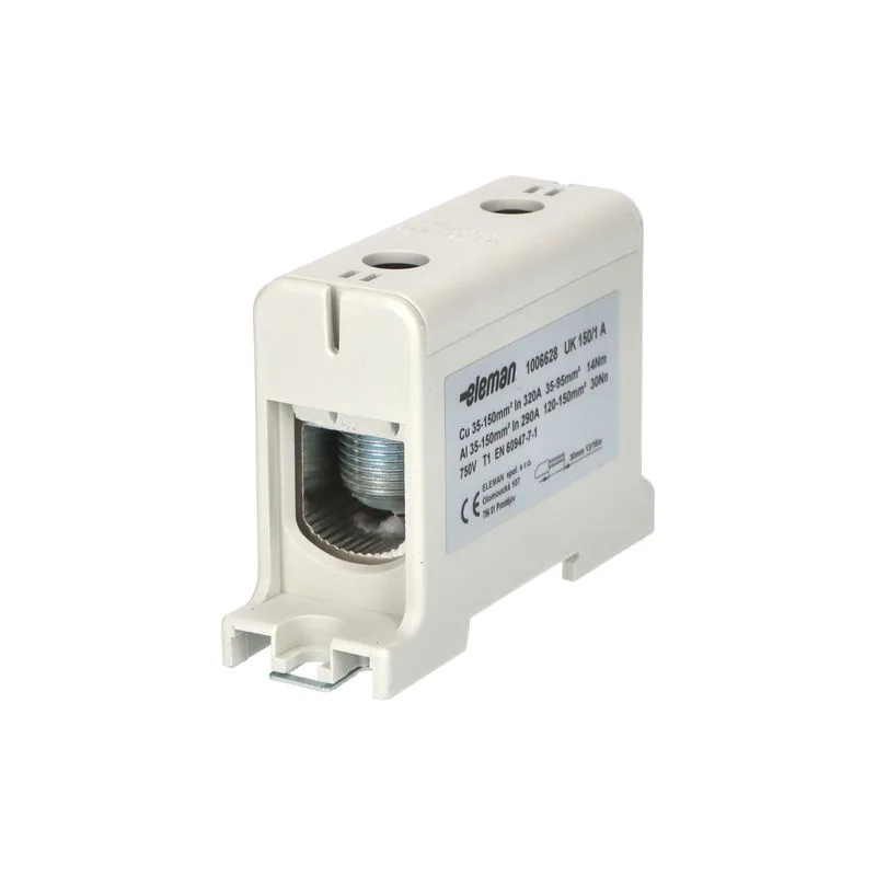 ELEMAN Svorka univerzálna UK 150/1 A, 320A, 1x150mm2 1pól., AL/CU, krytá, sivá, na DIN a Montážnu dosku