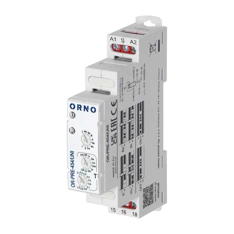 ORNO Časové relé OR-PRE-454/UNI - 10 funkcií, univerzálne napájanie 12 - 240VAC/DC