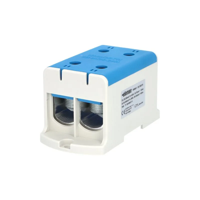 ELEMAN Svorka univerzálna dvojitá UK 240/2 N, 425A, 2x240mm2 1pól., AL/CU, krytá, modrá, na DIN a Montážnu dosku