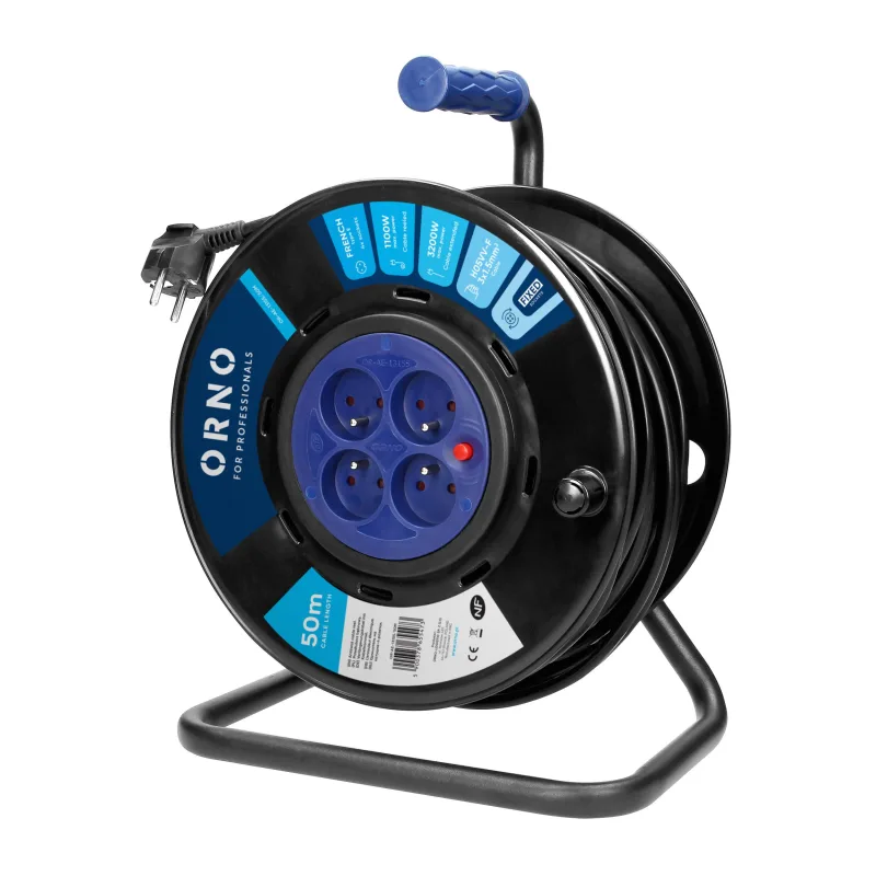 ORNO predlžovací kábel na bubne 4 pevné zásuvky 50 metrový H05VV-F 3x1.5mm2 anti-twist PVC