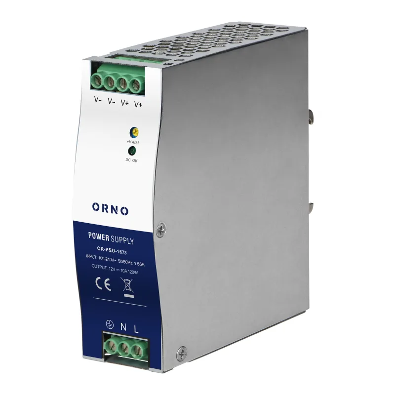 ORNO Priemyselný napájací zdroj na DIN lištu, 12VDC, 10A, 120W, kovové puzdro