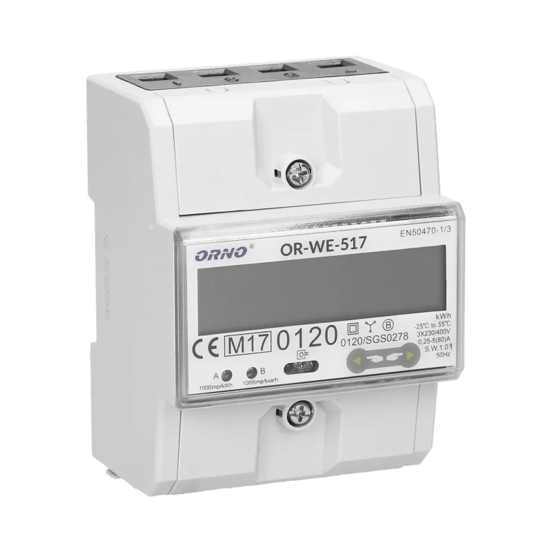 Elektromer trojfázový na DIN lištu ORNO OR-WE-517 80A MID RS-485 Modbus 4 tarif
